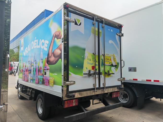 Rear side view of custom printed Forland refrigerated van for Togo dairy delivery