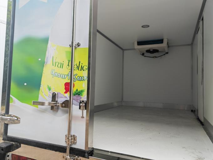 Inside cargo compartment of Forland refrigerator truck showing internal evaporator and insulation