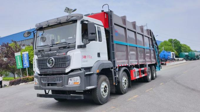 Front Three-Quarter View of Shacman M3000S 8x4 Garbage Truck (40m³ Capacity) for Peru Export