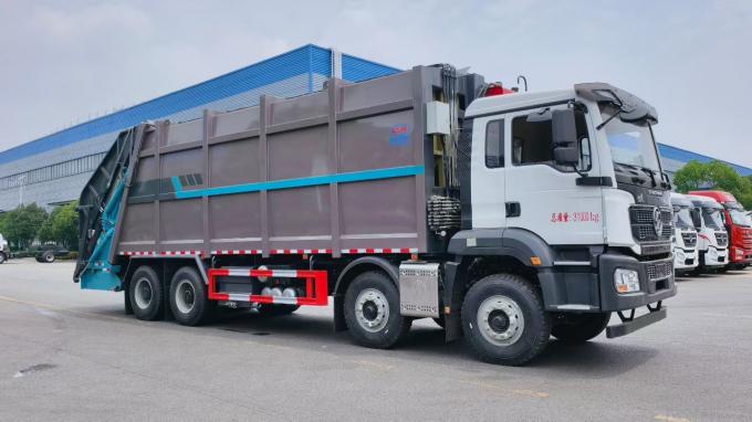 Right Profile View of Shacman M3000S 8x4 40m³ Garbage Truck in Factory Parking Lot